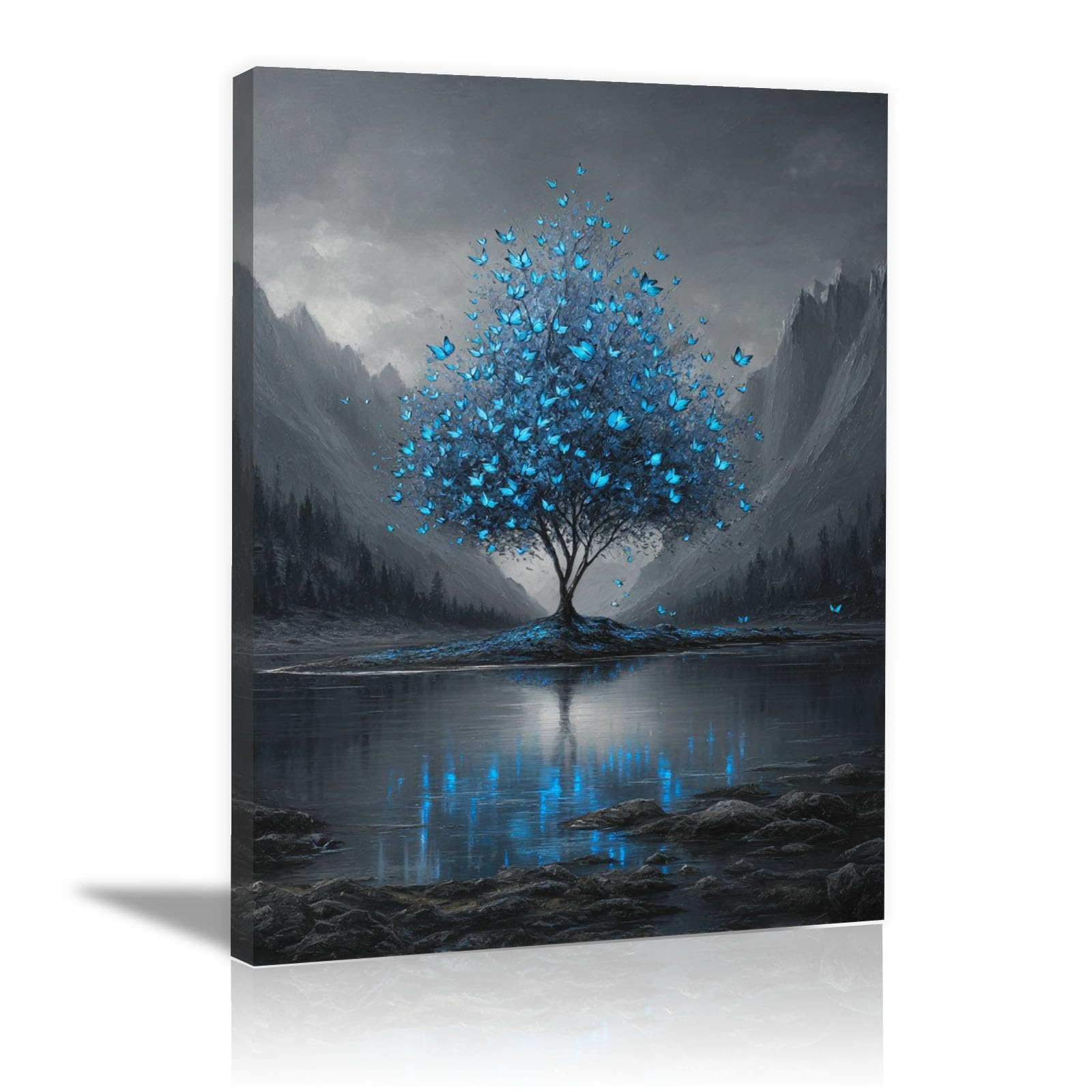 TODOAA Naturaleza Cuadro Árbol Abstracto Modernos Hermoso árbol de graffiti Decoracion Salon Lienzo, Dormitorios Para Comedor Oficina Pasillo Cocina Y Baño（azul-50x70cm Enmarcado