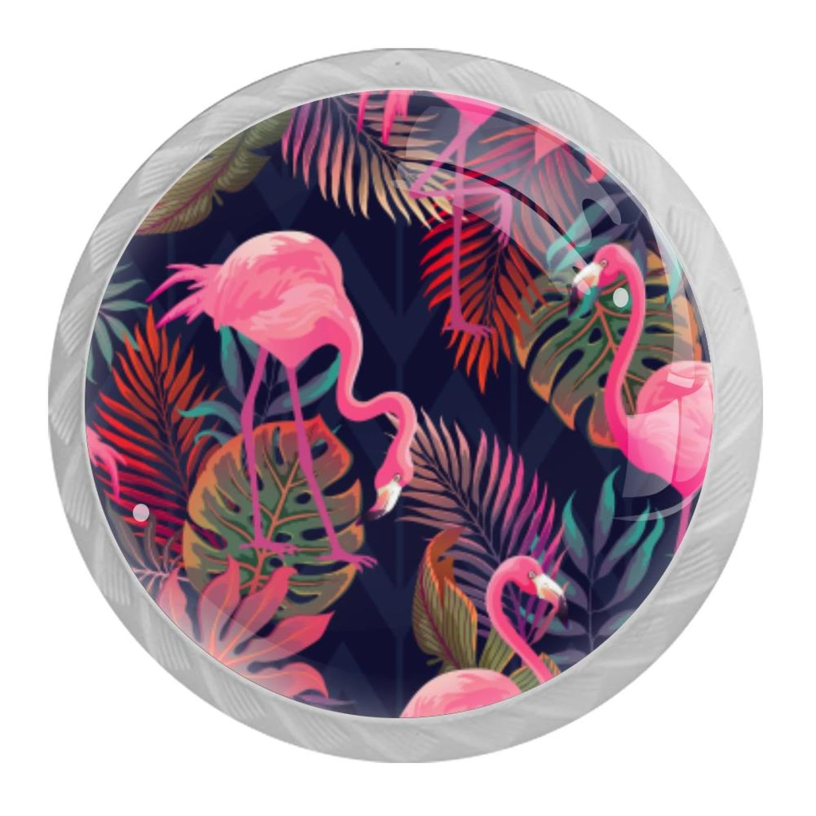 Tqmspg Multi18 4 Pieces Drawer Pulls Flamingo And Palm Leaves Door Knobs Dresser Handles For Kitchen Wardrobe Cupboard Hardware Furniture