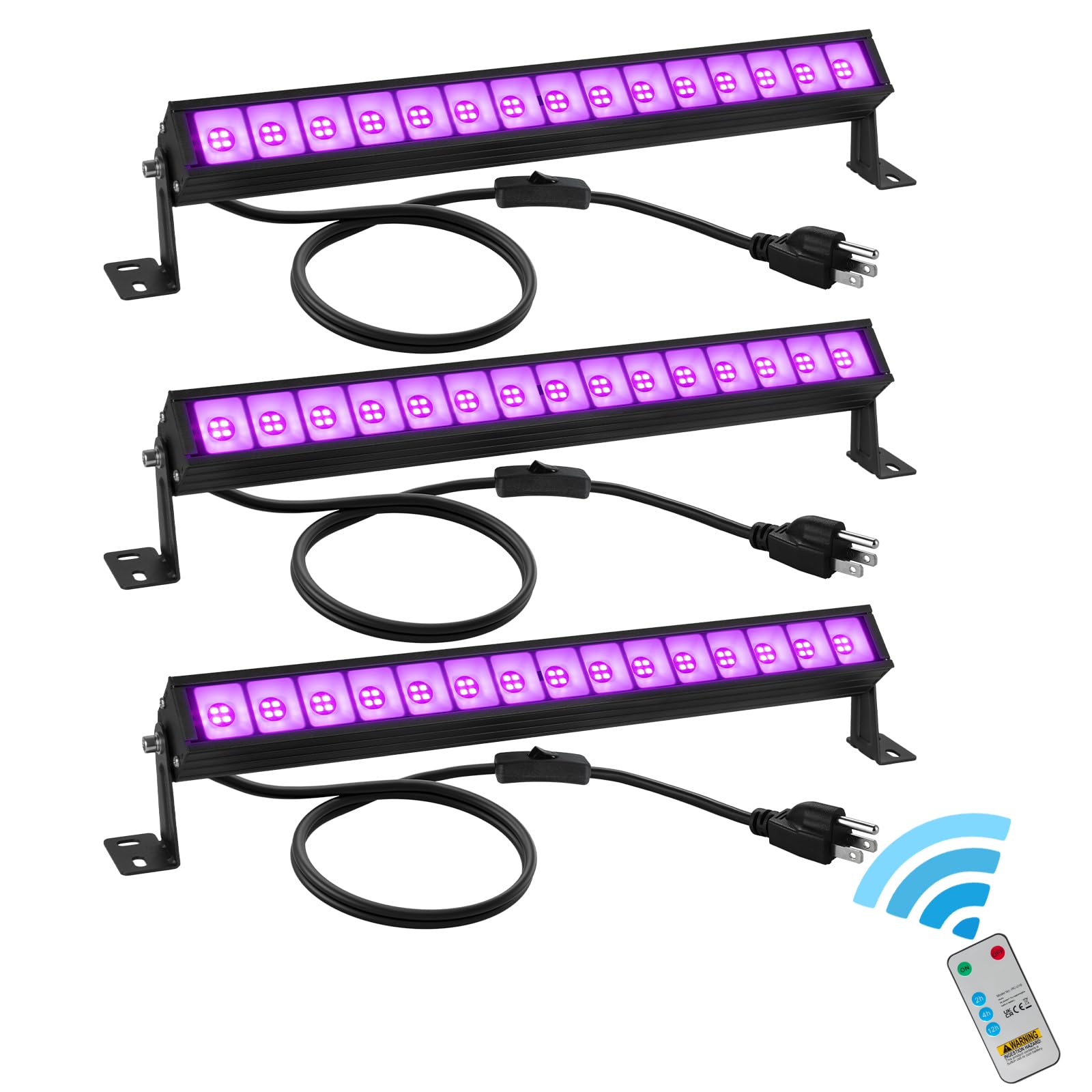 3 Pack 48W LED Black Light Bar, Blacklight Bars for Glow Party