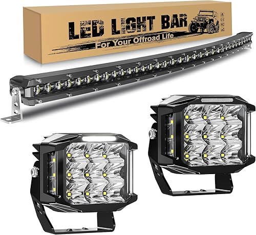BraveWAY Barra de luz LED curvada de 38 pulgadas con luces LED de 5 pulgadas, haz combinado de inundación, luz de trabajo LED para camiones, UTV,