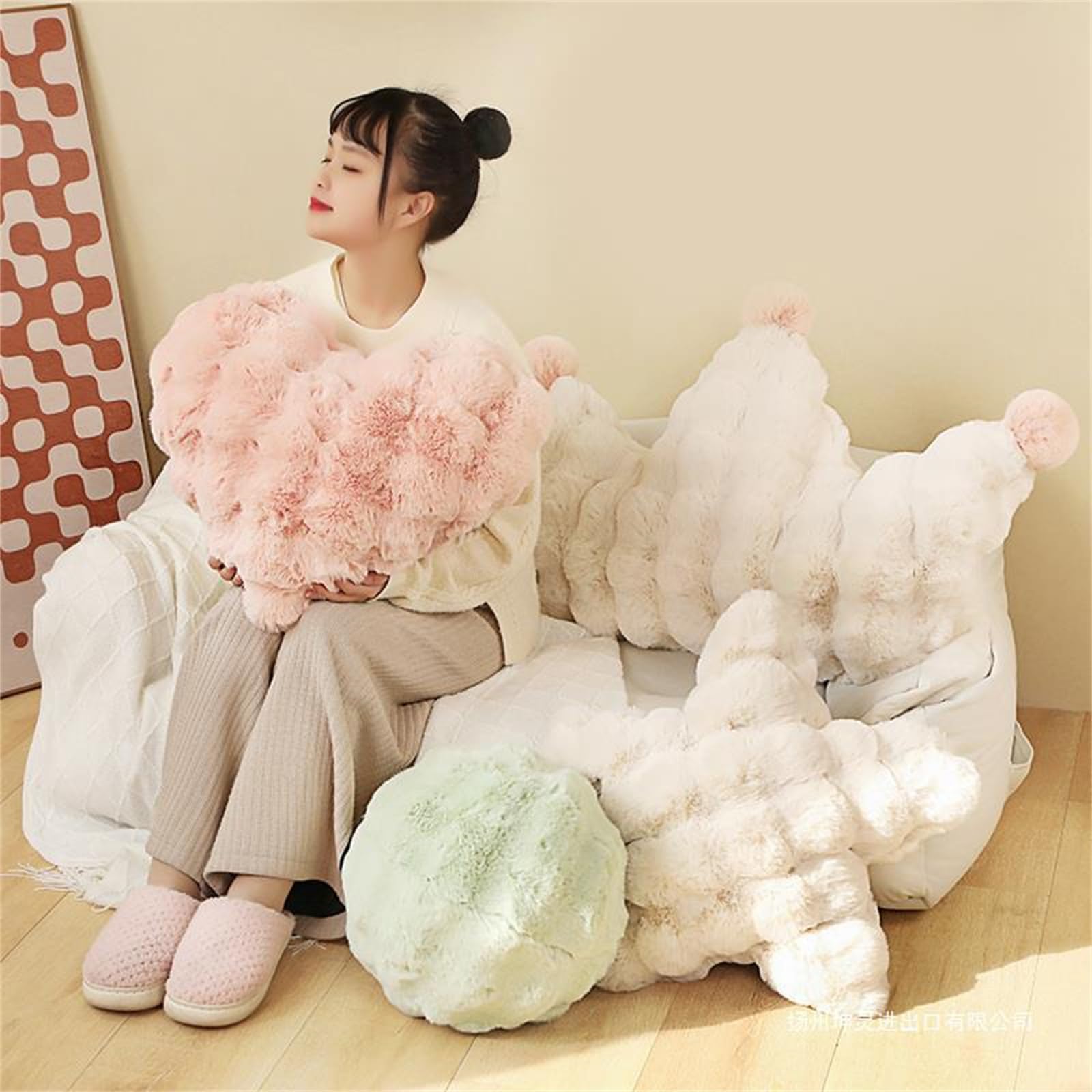 Champracer Plüsch Kissen, Sterne Flauschig Kissen, Flausch Plüsch Dekokissen, Crown Pentagram Love Ball Pillow, Dekoration für Kinderzimmer, Couch, Sofa, Bett (Weiße Krone,70 * 50 cm)