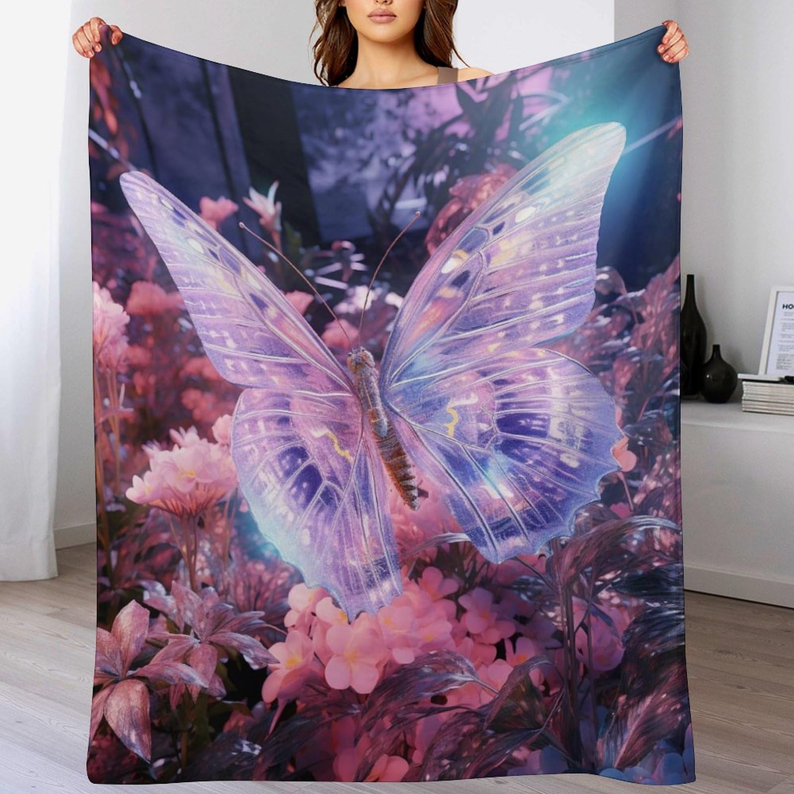 Manta de franela con mariposas suave y calida de salon con acabado premium