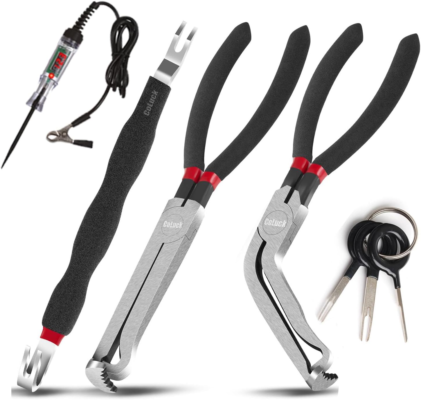 4pcs Professional Electrical Disconnect Pliers for Cars‌, Automotive Electrical Connector Pliers‌, ‌ Automotive Test Light, Electrical Plug Pliers‌ & ‌Connector Removal Tool‌ Kit for Wire (BLACK5)