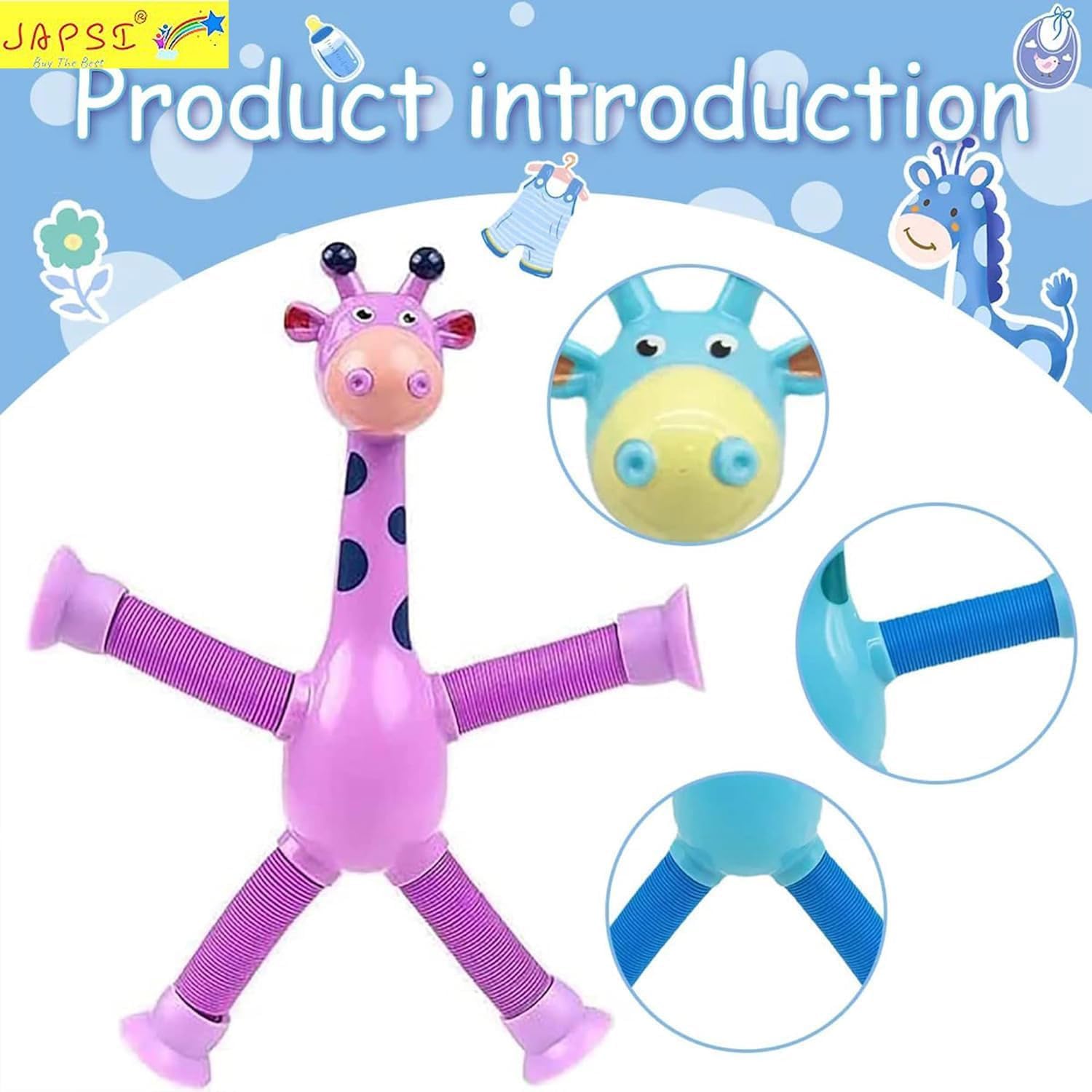 JAPSI Bendable Giraffe Suction Cup Toys with LED Light, Parent-Child Interactive Stretchy Animals, Pack of 2, Assorted Colours | - Image 7 thumbnail