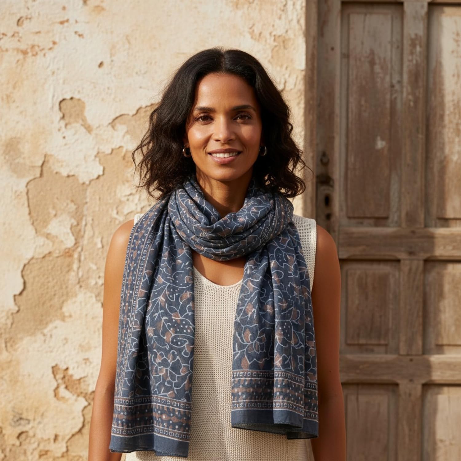 GURU SHOP Leichter Pareo Schal, Sarong, Handbedrucktes Baumwolltuch, Herren/Damen