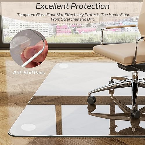 Miniatura 20 de GLSLAND Tapete para silla de vidrio templado de 36 x 46 pulgadas, protector de suelo resistente para alfombras y suelos duros, resistente a