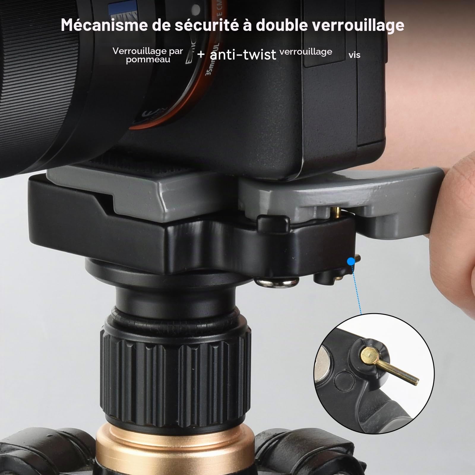 UTEBIT Plateau Rapide Tête de Trépied avec Adaptateur 1/4'' à 3/8'', Plateau de Dégagement Rapide Compatible avec Manfrotto 200PL-14 Plaque de Fixation Rapide pour Appareil Photo Gris