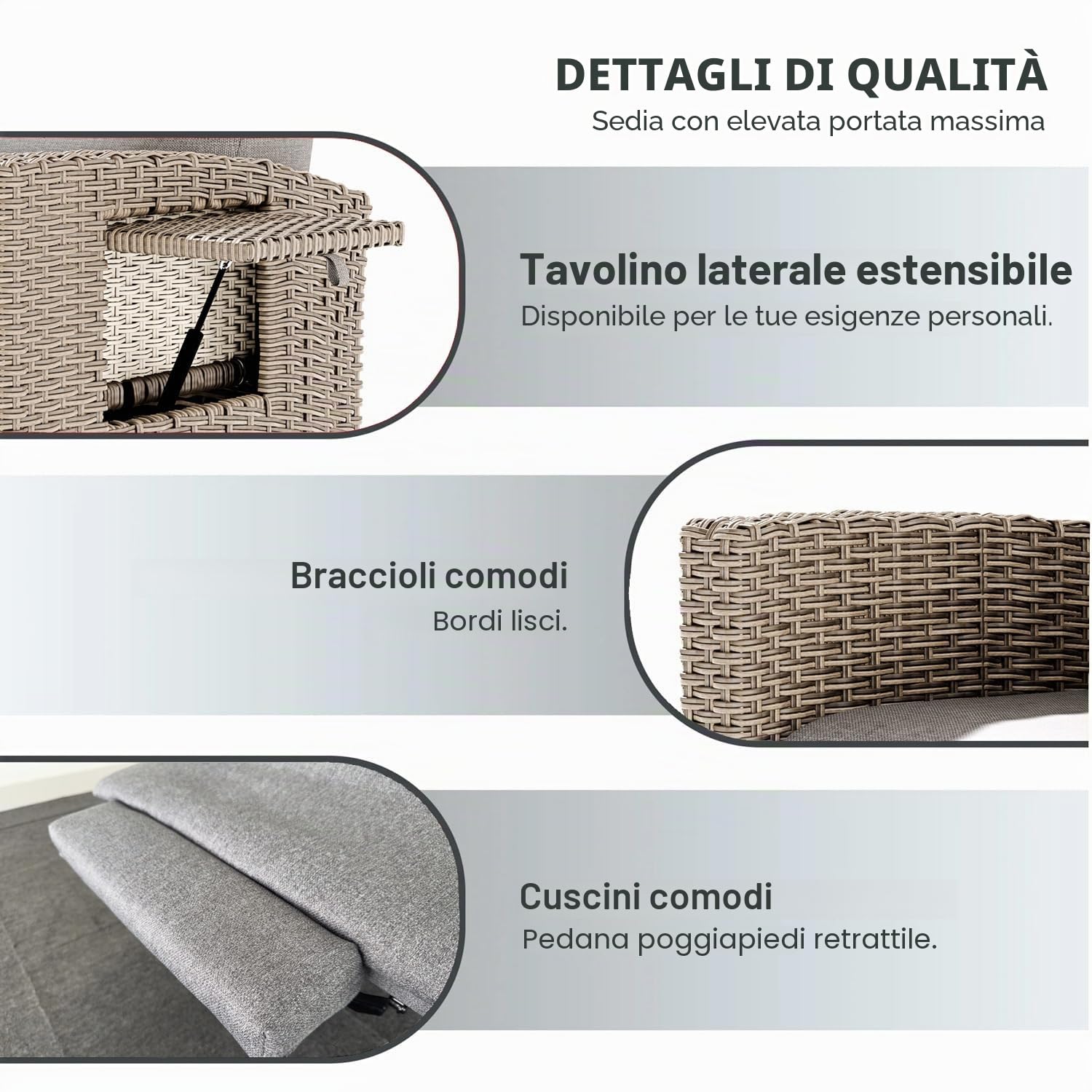 Poltrona Reclinabile Rattan, Ergonomica, Schienale Regolabile, con Cuscino Spesso, Adatta per Interni, Balcone, Giardino, Cortile (Bordi in Rattan Marrone + Cuscino Albicocca)
