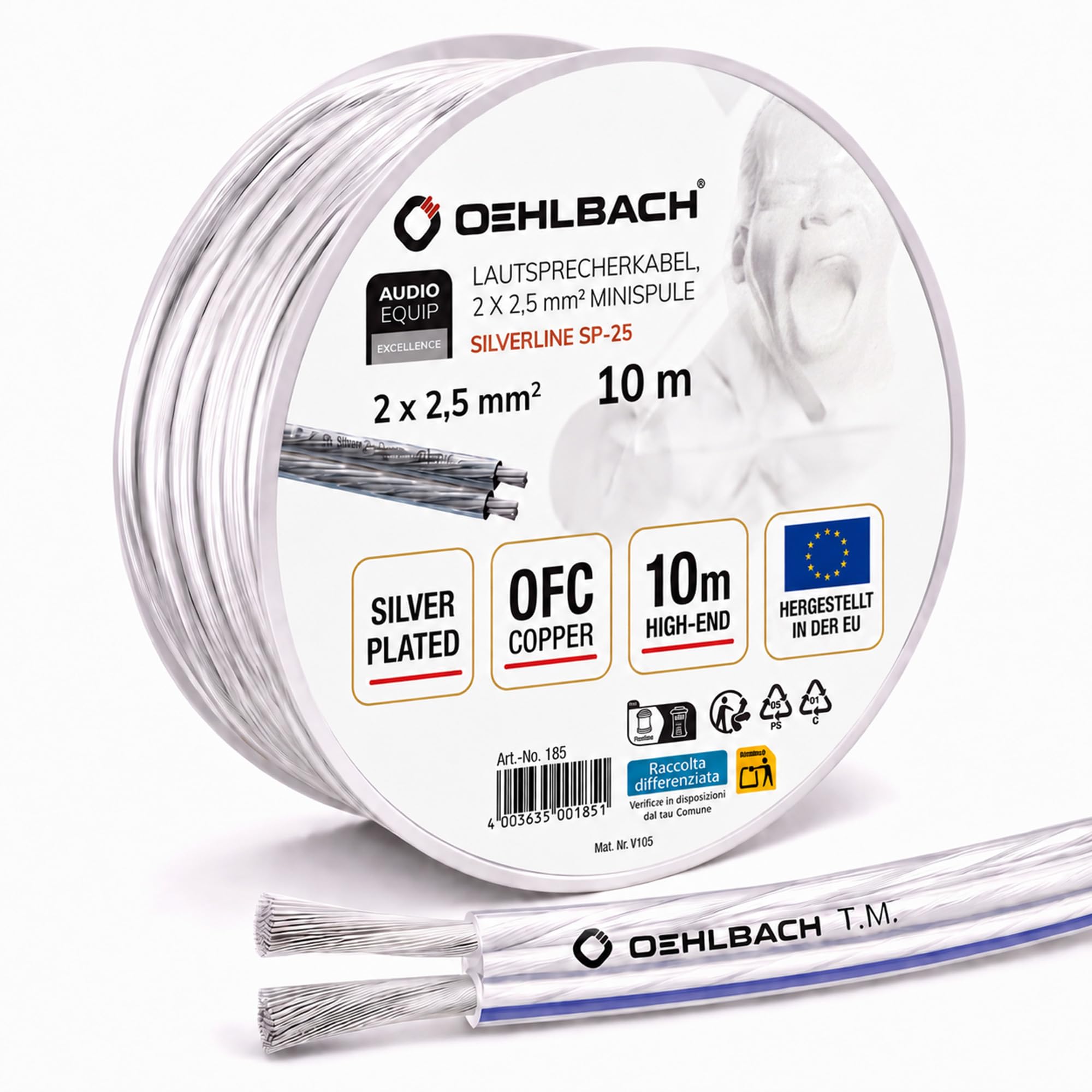 Oehlbach 185 Câble HP 2x2,50 mm² 10m Argent