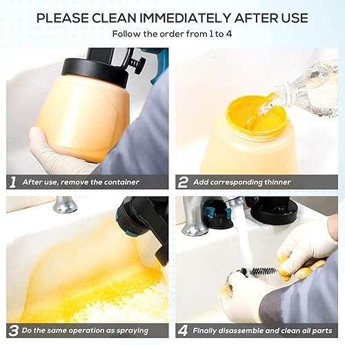 Miniatura 5 de FUJIWARA Pistola de pintura eléctrica, pistola de pulverización HVLP de alta potencia de 700 W con 4 boquillas de tamaño, contenedor de 33.8 fl oz y