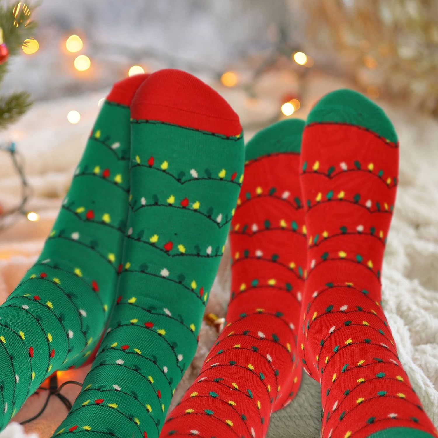 Meanplan 6 Pairs Women's Christmas Lights Socks Xmas Socks Unisex Men Women Holiday Fun Novelty Colorful for Christmas Party Gift - Image 5