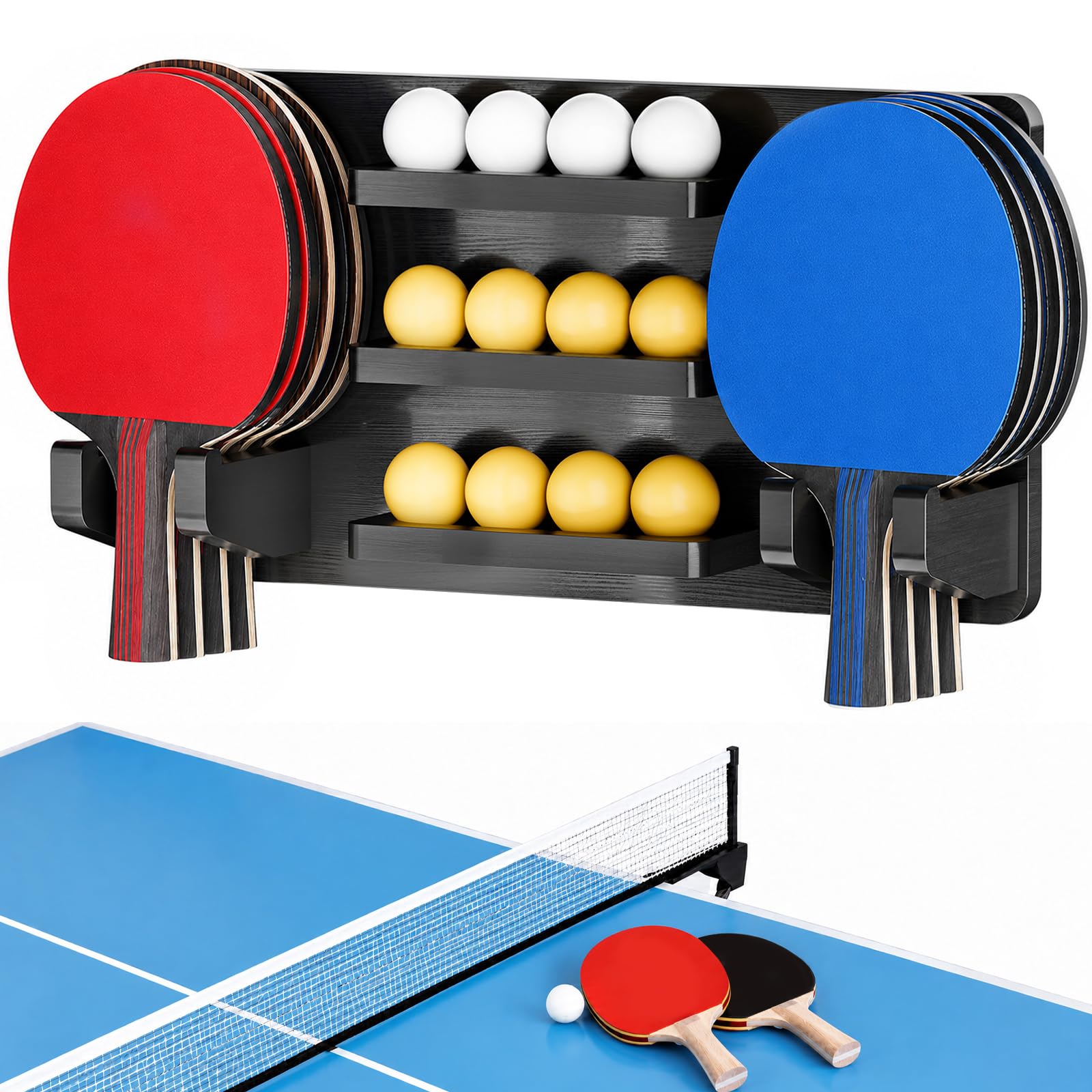 Onemacc Table Tennis Holder Wall Mount, Ping Pong Paddle Holder, Ping Pong Storage Wall Rack, Table Tennis Accessories Organizer in Game Room, Bar Room, Office, Home, Man Cave