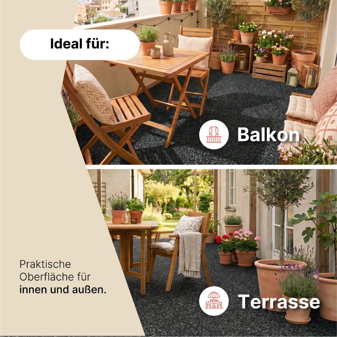 TAPISO Vera Kunstrasen 4 mm – Ultraflach & Pflegeleicht – Anthrazit– UV- & Wetterbeständig – Ideal für Balkon, Terrasse & Eingangsbereich 160 x 400 cm