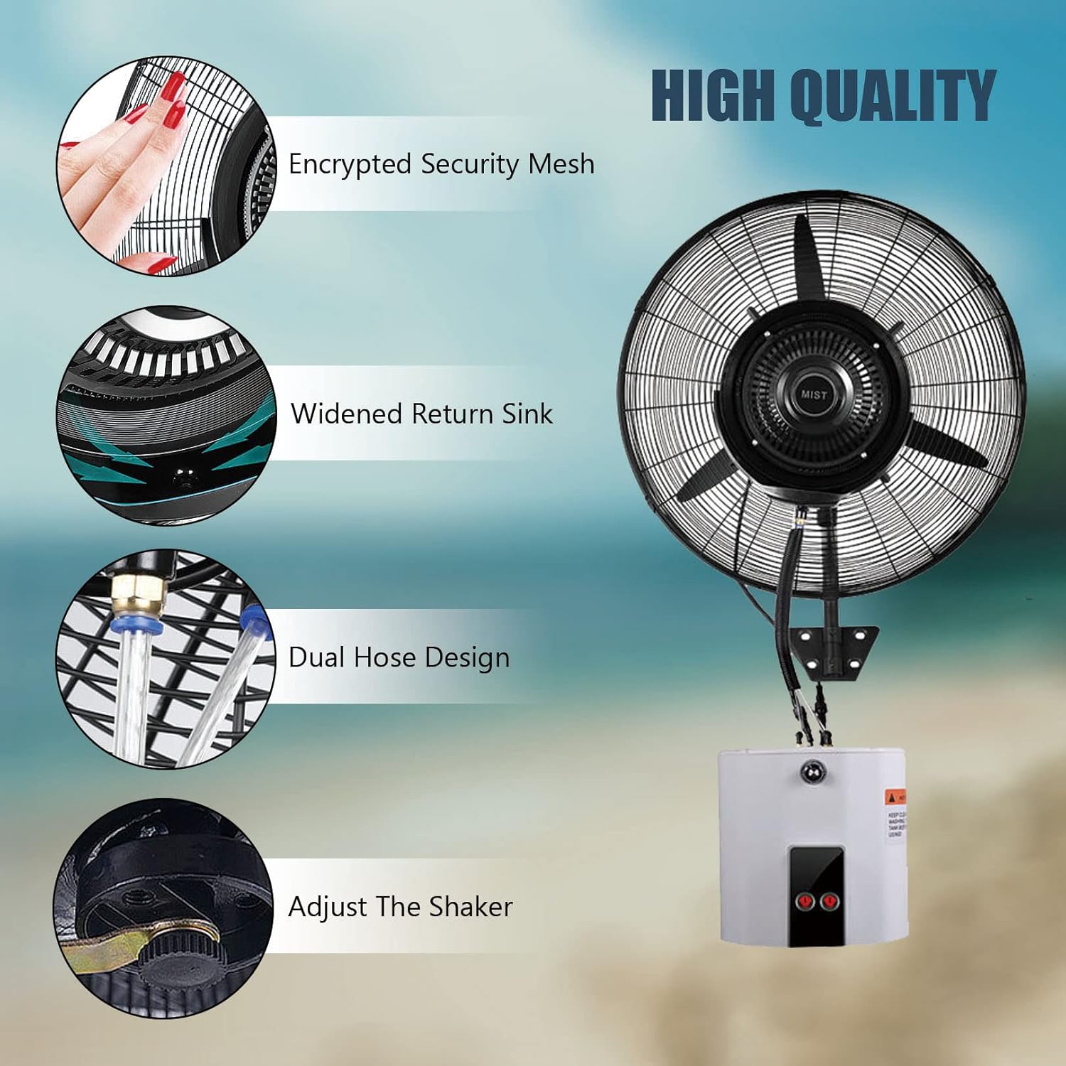 Generic Wall-mounted Misting Fan, Oscillating Misting Fan with 3 Cooling Speeds and 15L Tank, Cooling Fan for Patio, Outside Restaurant, Garage, Workshop