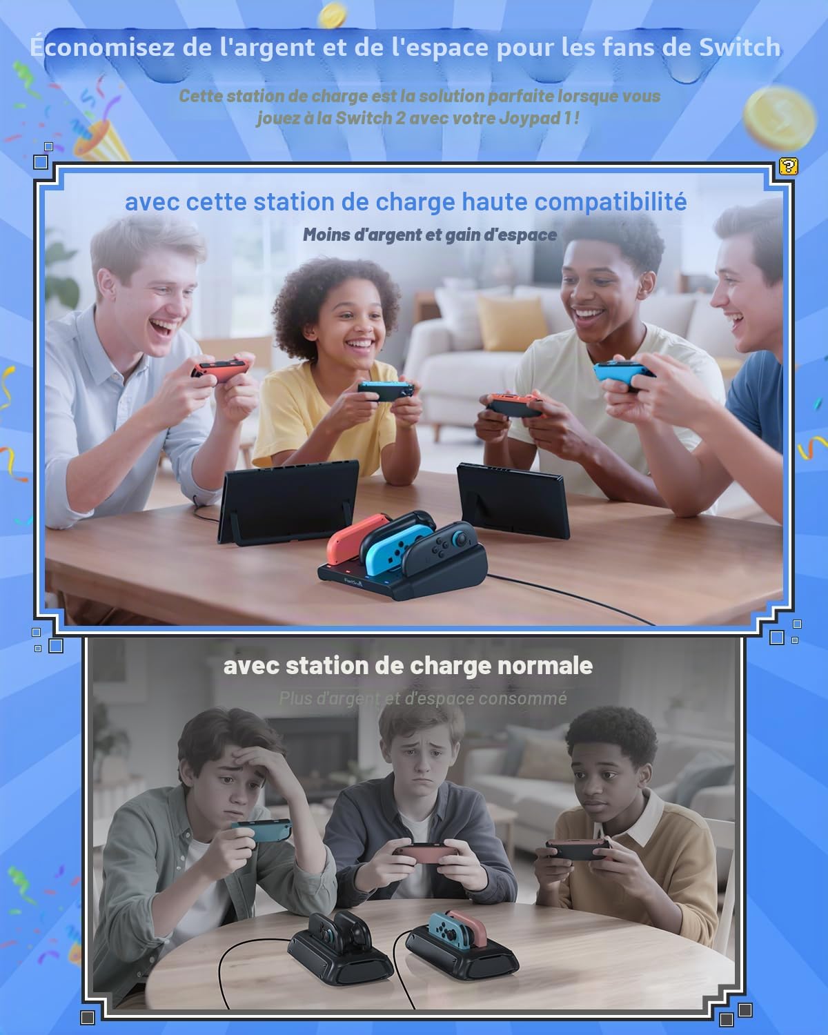 [Compatible avec Switch1/2] Chargeur Manette pour Switch 2/1/OLED, FASTSNAIL Chargeur Compatible avec Nintendo Switch 2 pour Joycon 2, Accessoires pour Switch2(Noir)