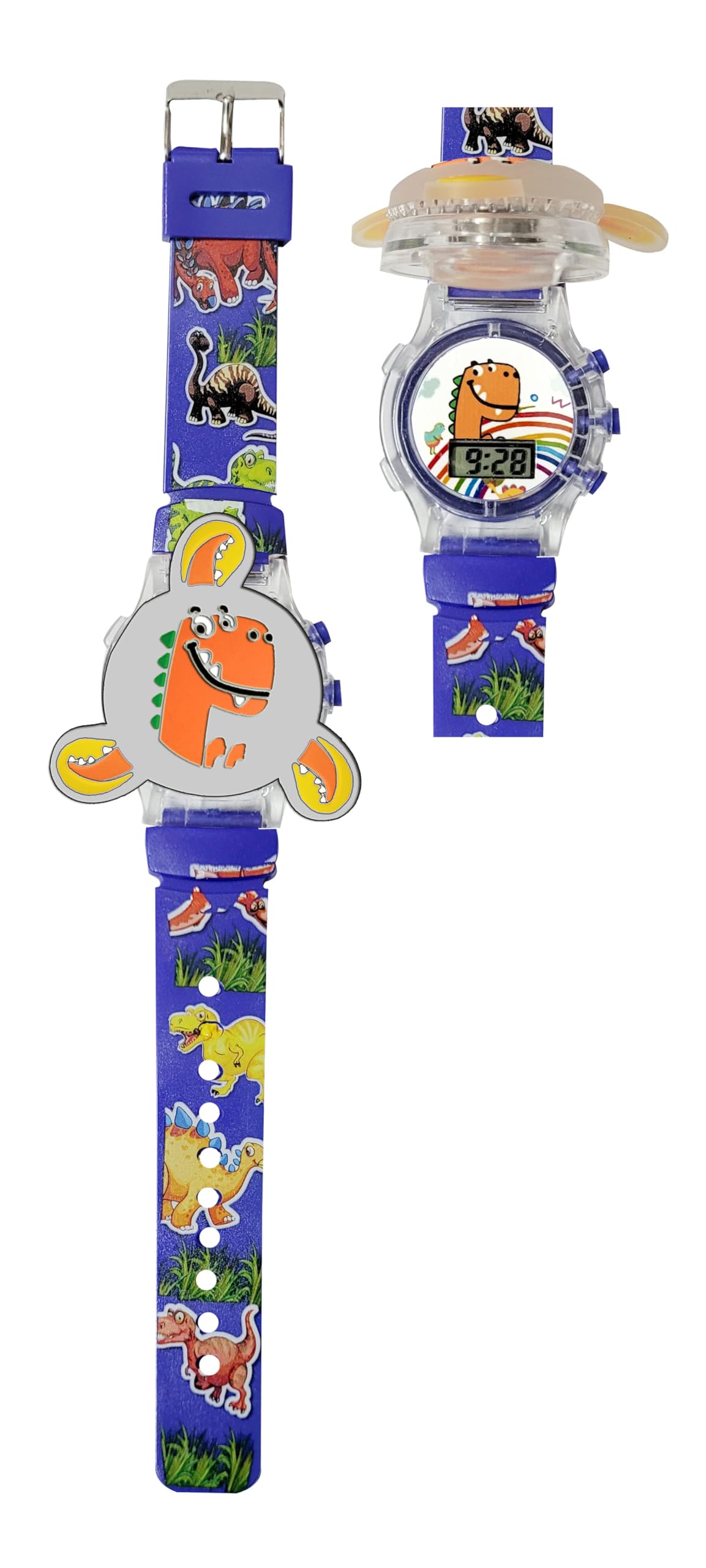 Dreamy Dinosaur Soft Rubber Silicone Light with Spinner Cartoon Cap Cover Non Breakable Kids Digital Wrist Watch - Pack of 1 (Black) (B0D94L8YNP) Amazon Price History, Amazon Price Tracker
