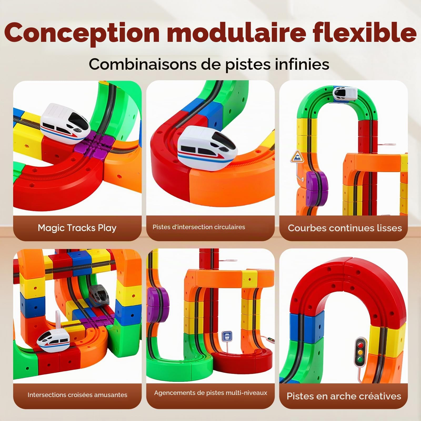 Ensemble de Train Cube Magique 123 pièces, Ensemble de Train électrique, mises en Page 3D intégrées, Piste de Course Flexible, Jouet de Construction de Voiture motorisé défiant la gravité