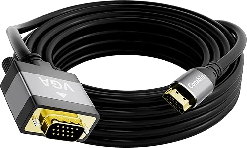 Cable HDMI a VGA de 25 pies, cable HDMI (fuente) a VGA (pantalla), cable negro macho a macho, conectores chapados en oro, carcasas de aluminio, para