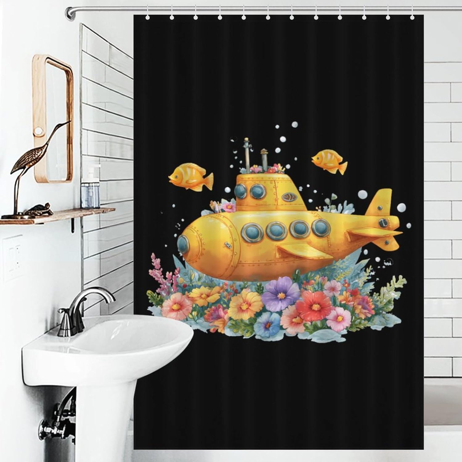 Funny Submarine Shower Curtain 46.85x70.87Inch（119x180cm） Polyester Bath Curtain Shower Curtains Printed Decorative