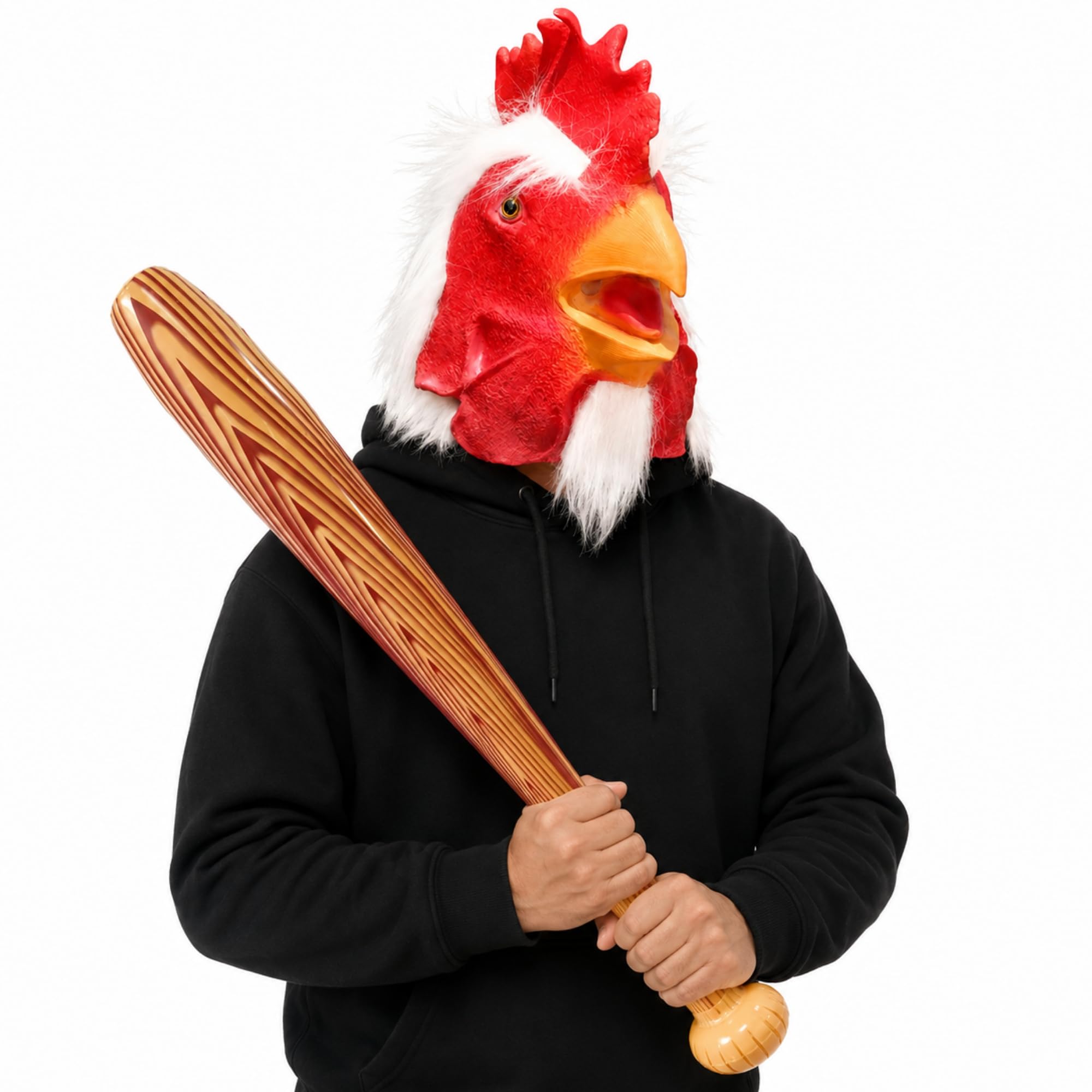 Rooster Mask with Inflatable Bat, Latex Chicken Head Costume Set