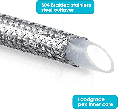 Miniatura 3 de Línea de agua para refrigerador, manguera de agua trenzada de acero inoxidable de alta calidad de 10 pies + 20 pies, tubo interior PEX de grado