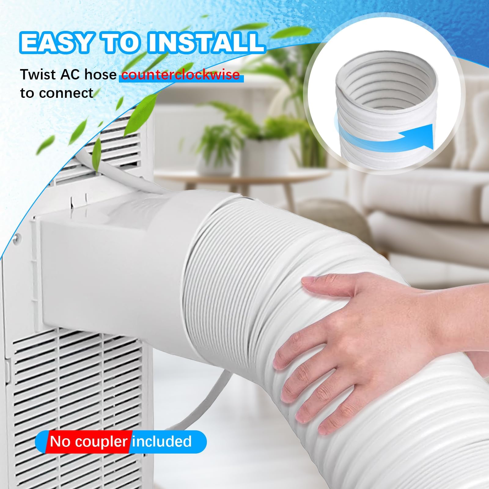 Tubo Aire Acondicion Portatil Φ15cm/Longitu 1.5M Ventilación Climática Manguera Alargadora Flexible,en Sentido Antihorario Material PP Resistente