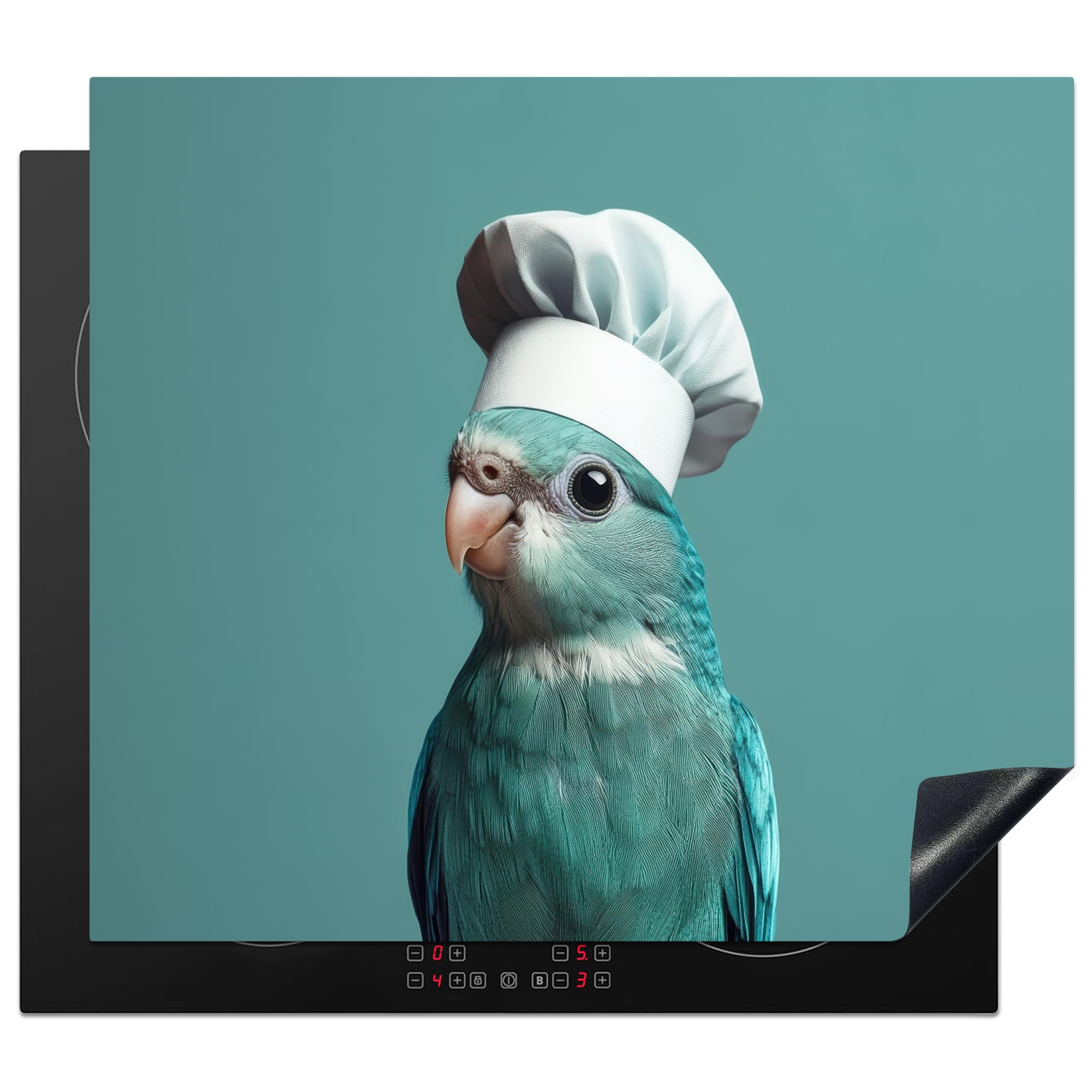 KitchenYeah Protection Plaque Induction 59x52 cm Protege Cuisine Cache Protège Cuisson Accessoires Perruche Oiseau Toque Chef Mignon
