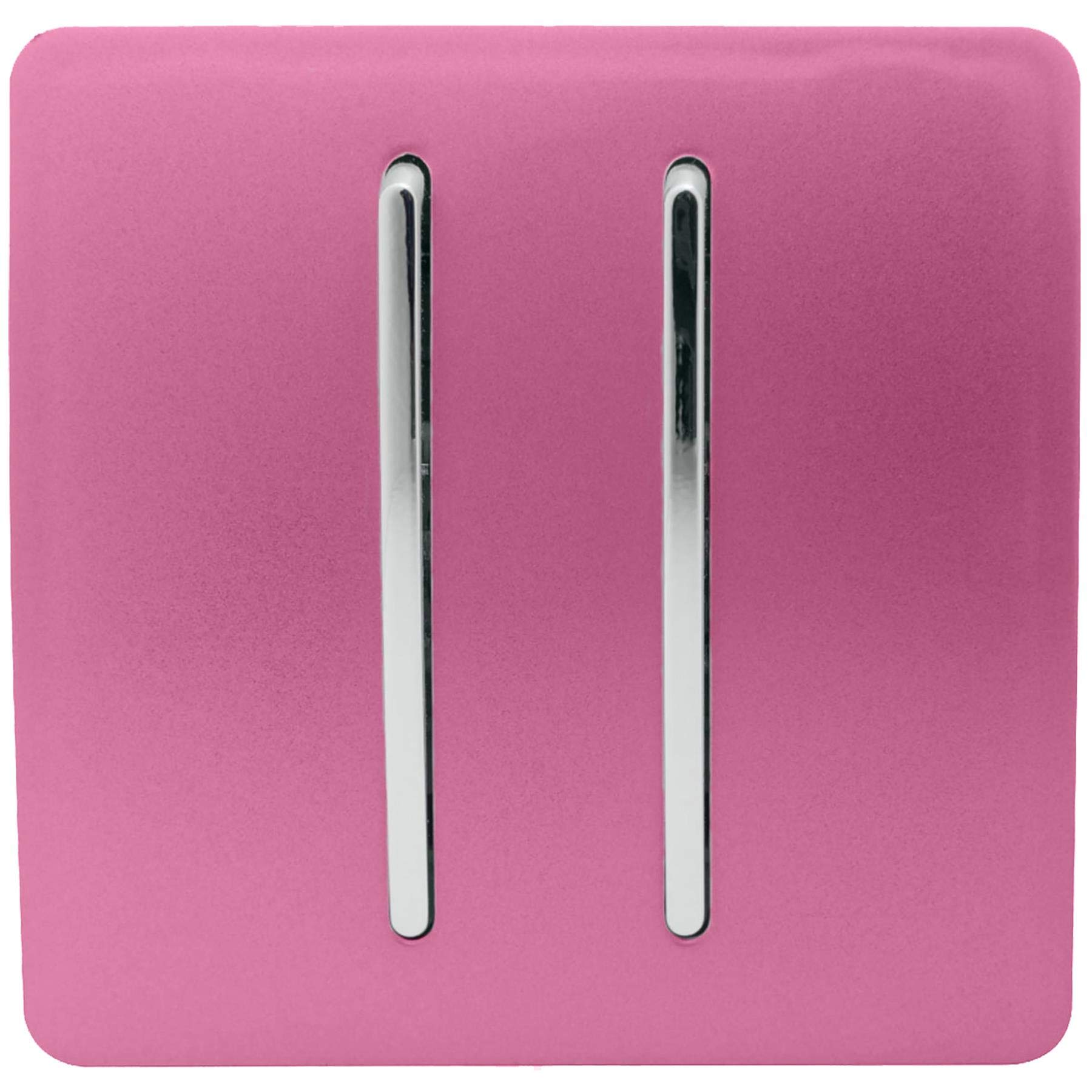 Trendi 2 Gang (2 Way & 3 way Intermediate) 240V Screwless Raised Front Plate Plastic Artistic Modern Glossy 10 Amp Chrome Rocker Double Electrical Wall Light Switch Candy Pink - ART-SS29PK