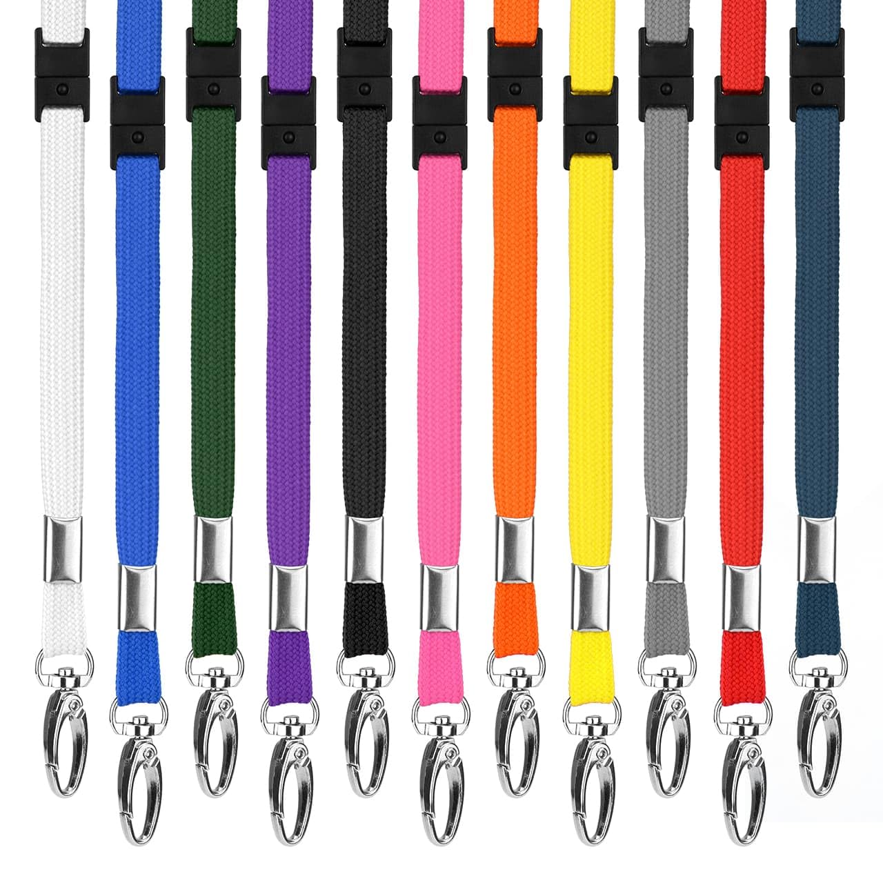 Pack of 100 Eco-Friendly RPET Lanyards with Metal Lobster Clip By LanyardsTomorrow 10mm Wide, Safety Breakaway – Recycled Polyester ID Badge Holder Neck Straps (White)