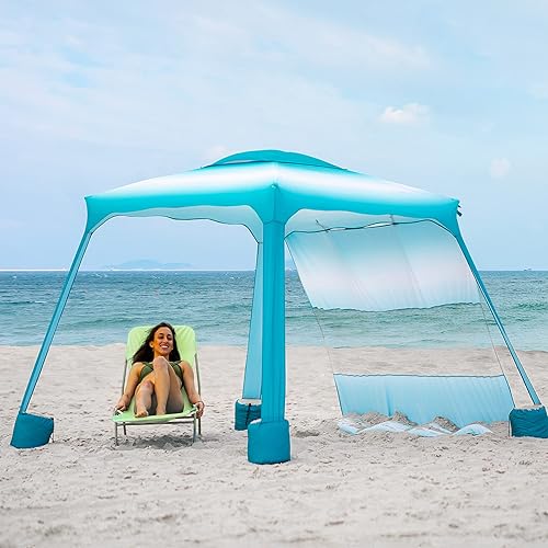 Miniatura 7 de AMMSUN Toldo de playa, carpa o sombrilla de playa de 6 pies x 6 pies, fácil de instalar y guardar, crea gran área de sombra al aire libre, protege