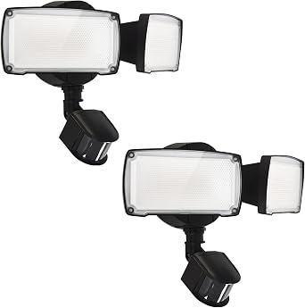 UME 2 Pack 19W LED Flood Light Motion Sensor Outdoor, 2 Adjustable Head, 2000LM, 5000K, IP65 Waterproof, Dusk to Dawn Security Light with Photocell for Exterior,Outside,Garage,HouseBlack