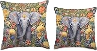 Vista 3 de Nature's Neighborhood Batik - Almohada de elefante floral, 16 x 16 pulgadas, multicolor