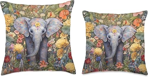 Miniatura 3 de Nature's Neighborhood Batik - Almohada de elefante floral, 16 x 16 pulgadas, multicolor