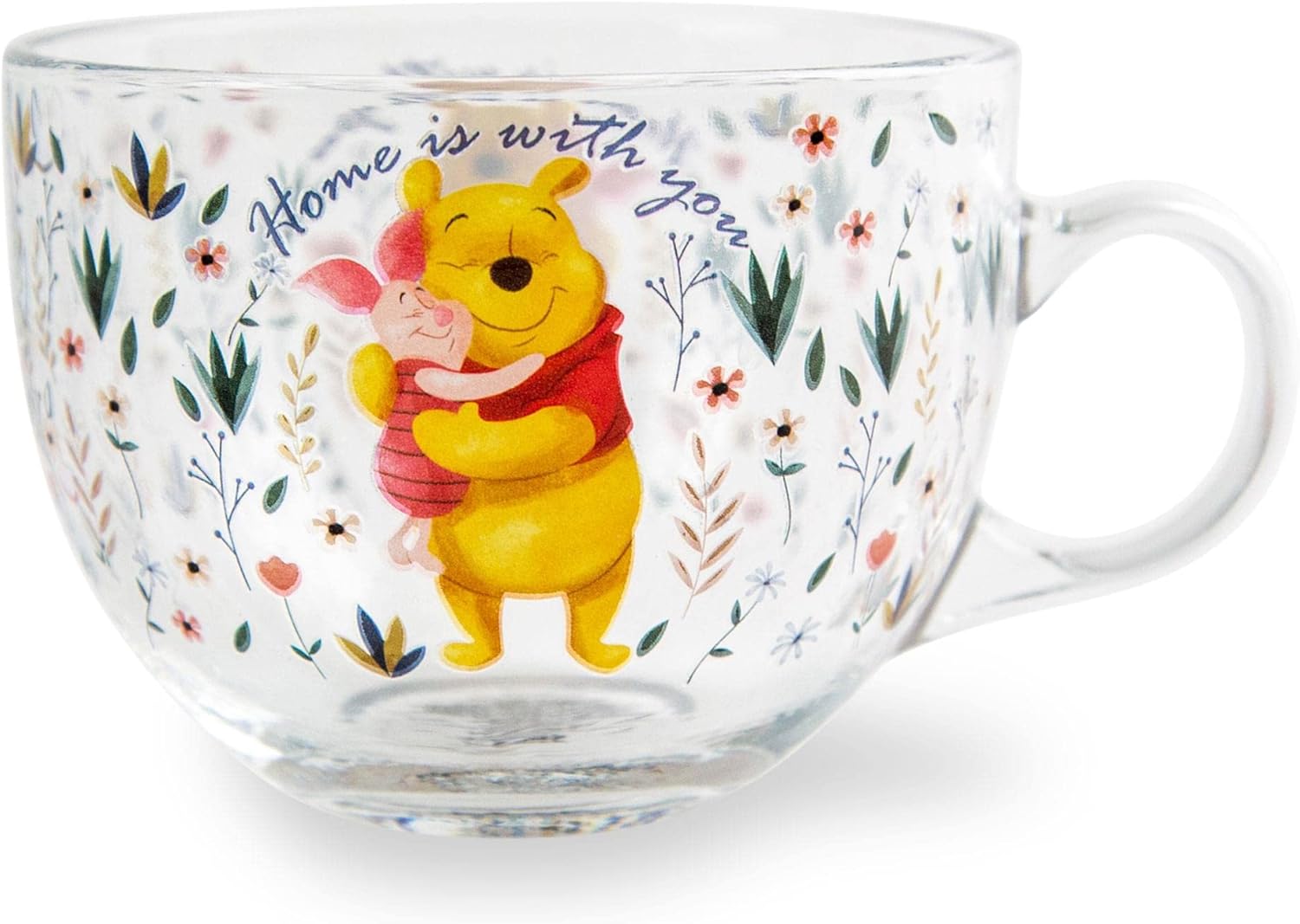 Winnie The Pooh Disney and Piglet Floral Glass Mug | Large Coffee Cup For Espresso, Tea, Mocha | Holds 16 Ounces - Image 3