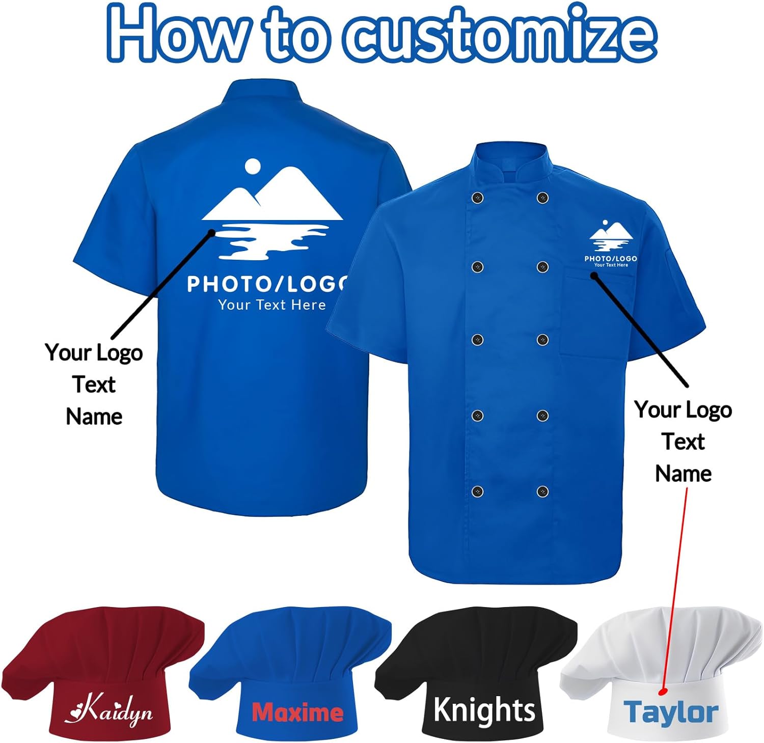 Chef Coat Personalized Name Logo Text Custom Chef Jackets with Pockets Chef's Hat Unisex Work Shirt for Men Women - Image 3