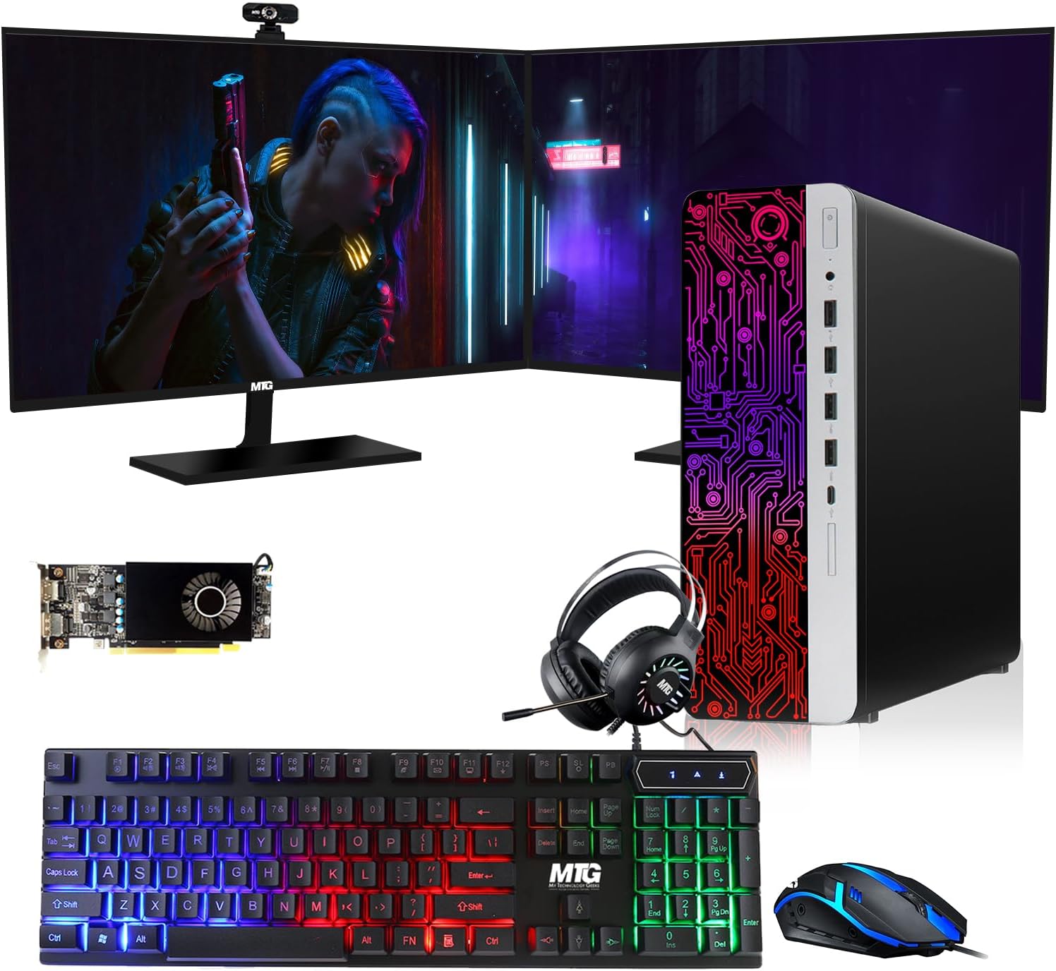 TechMagnet HP G3 Gaming Desktop PC,Intel Core i7 6th Gen,RX 550 Graphics,16GB RAM,1TB SSD|2TB HDD,MTG New 24-inch Dual Monitor,RGB Keyboard Mouse,RGB Headphone,Webcam,Windows 11(Renewed)