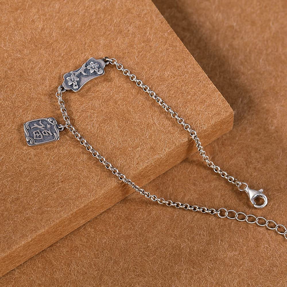 Girls Accessories Bracciale in Argento Sterling 925 Vintage per Donna Semplice Fiore di pruno Fu Parola Opaca Gioielli Classici Fascino Spiaggia Estiva Birthday Gift