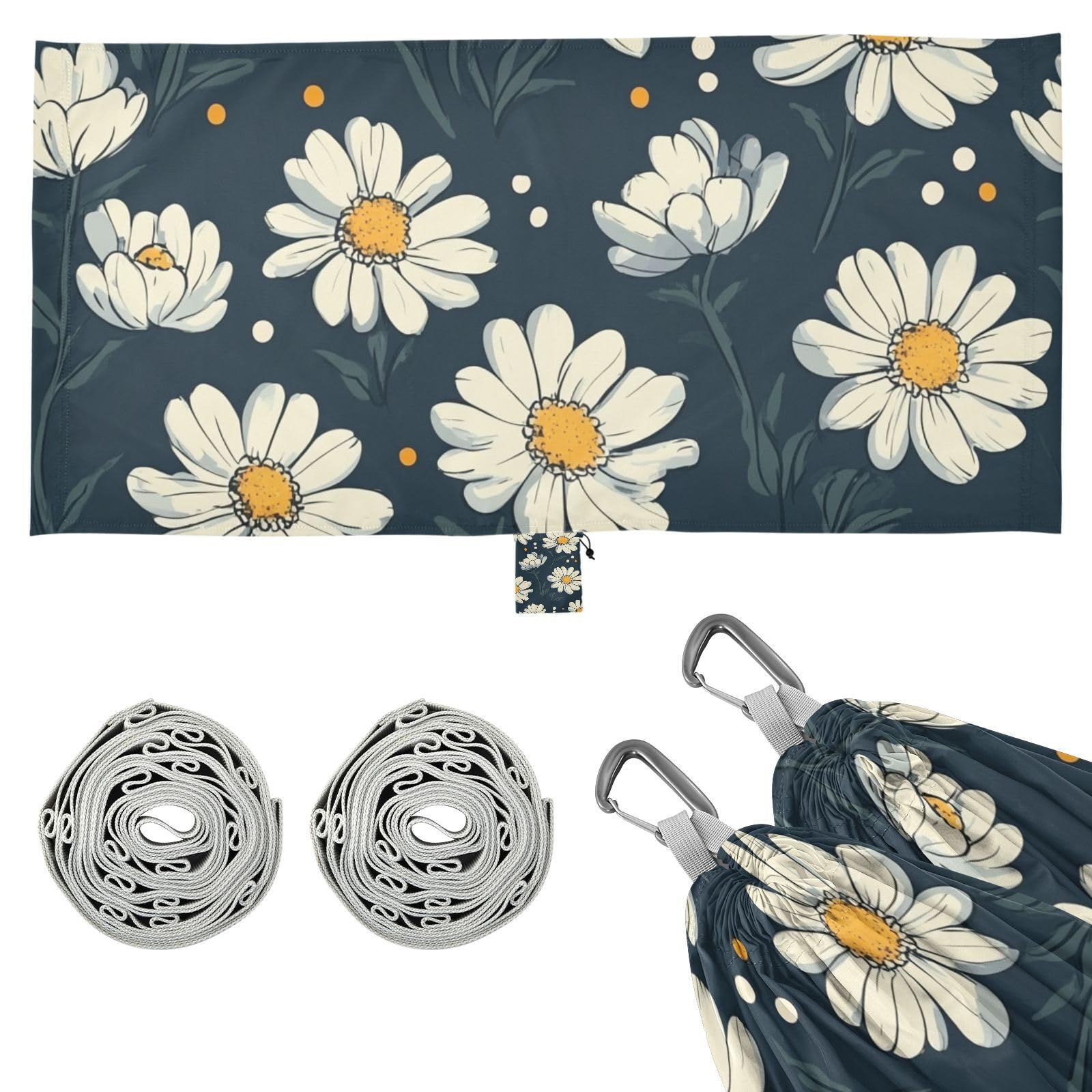 Midnight Daisies Dots hamak kempingowy hamak linowy na patio podwórko salon podstawa