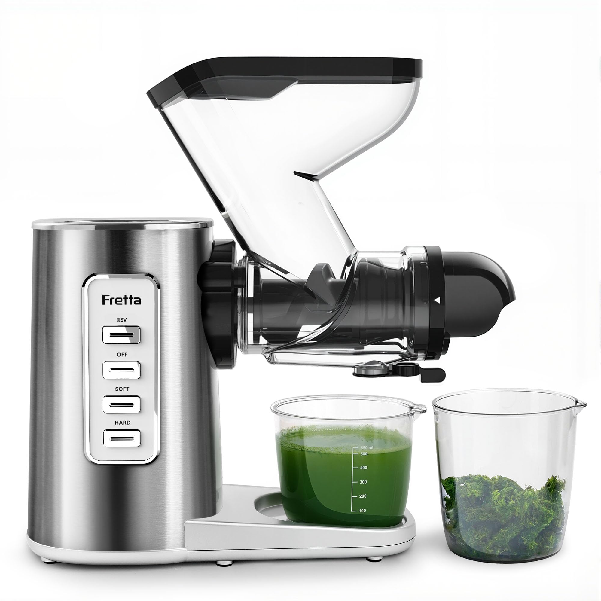Fretta Juicer Machines Cold Press Juicer BPA Free Masticating Juicer Machines Vegetable and Fruit 3-Inch Wide Feeding Chute