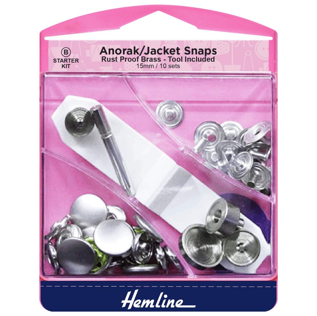 Anorak/Jacket Snaps Starter Kit, 15mm x 10 sets - Nickel