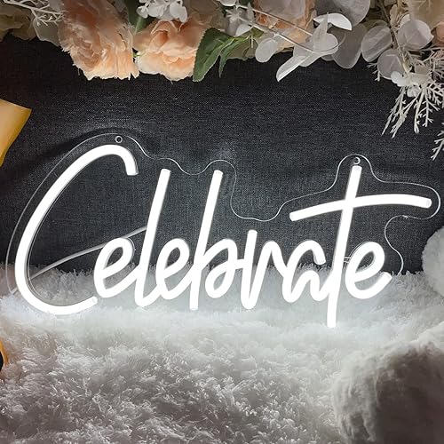 Letrero de neón con texto en inglés The Celebrate for Wall para decoración de pared, letrero de luz LED de neón grande, telón de fondo flexible,
