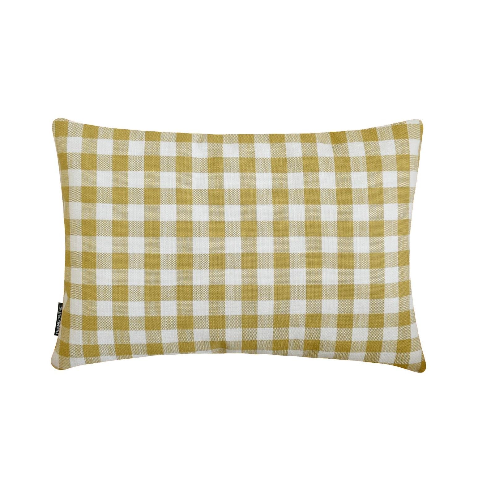 Buffalo Checks Ochre Luxury Lumbar Cushion Covers 30x45 cm | Pack of 2 Contemporary Cotton Oblong Cushion Cover Checkered | Nursrey, Country & Farmhouse Pillowcases for Couch & Sofa - Grid Loom Ochre