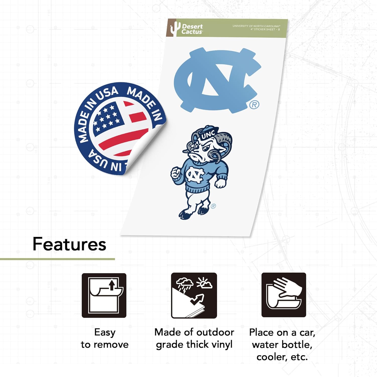 Desert Cactus University of North Carolina Sticker Tar Heels UNC Heels Vinyl Decal Laptop Water Bottle Car Scrapbook (4 Inch Set VB) - Image 3