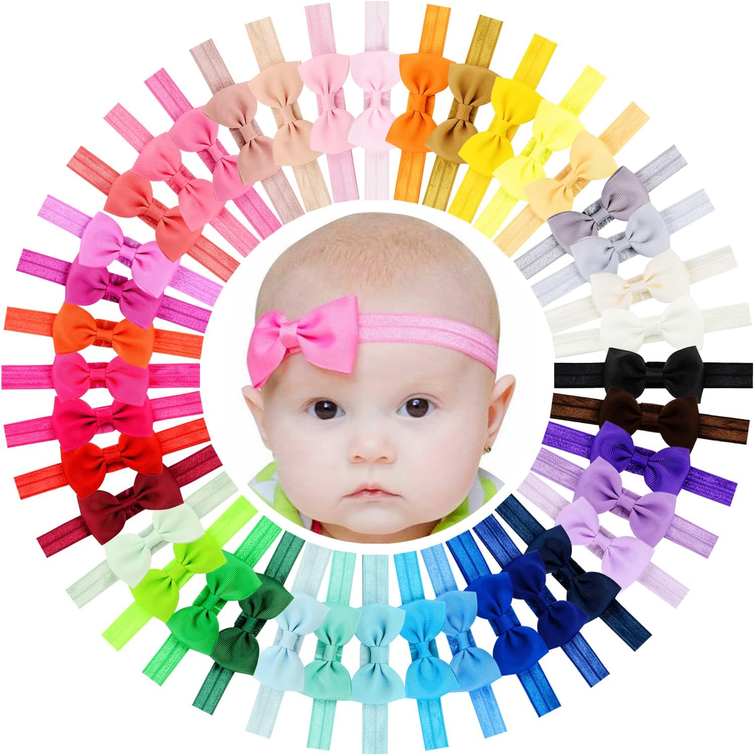 WillingTee 40pcs Baby Girls Headbands 2.75" Grosgrain Ribbon Hair Bow Hair Band Hair Accessories for Baby Girls Infants Toddlers Kids Newborns