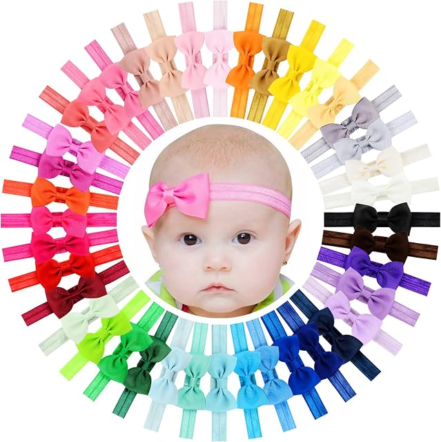 40Pieces Baby Girl Headbands 2.75 Inch Grosgrain Ribbon Hair Bow HairBands Hair Accessories for Newborn Baby Girls Infant Toddler
