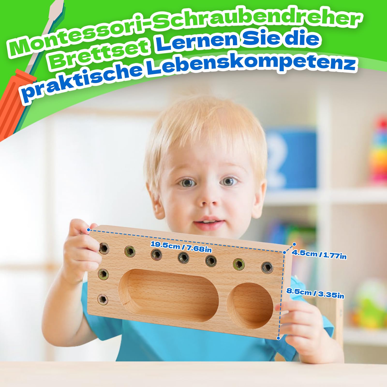 Qhpbuy Attrezzi in Legno Bambini, Tavola attività Montessori per Bambini, Giocattolo Sensoriale in Legno con Avvitatori, Giocattoli di Abilità Motorie