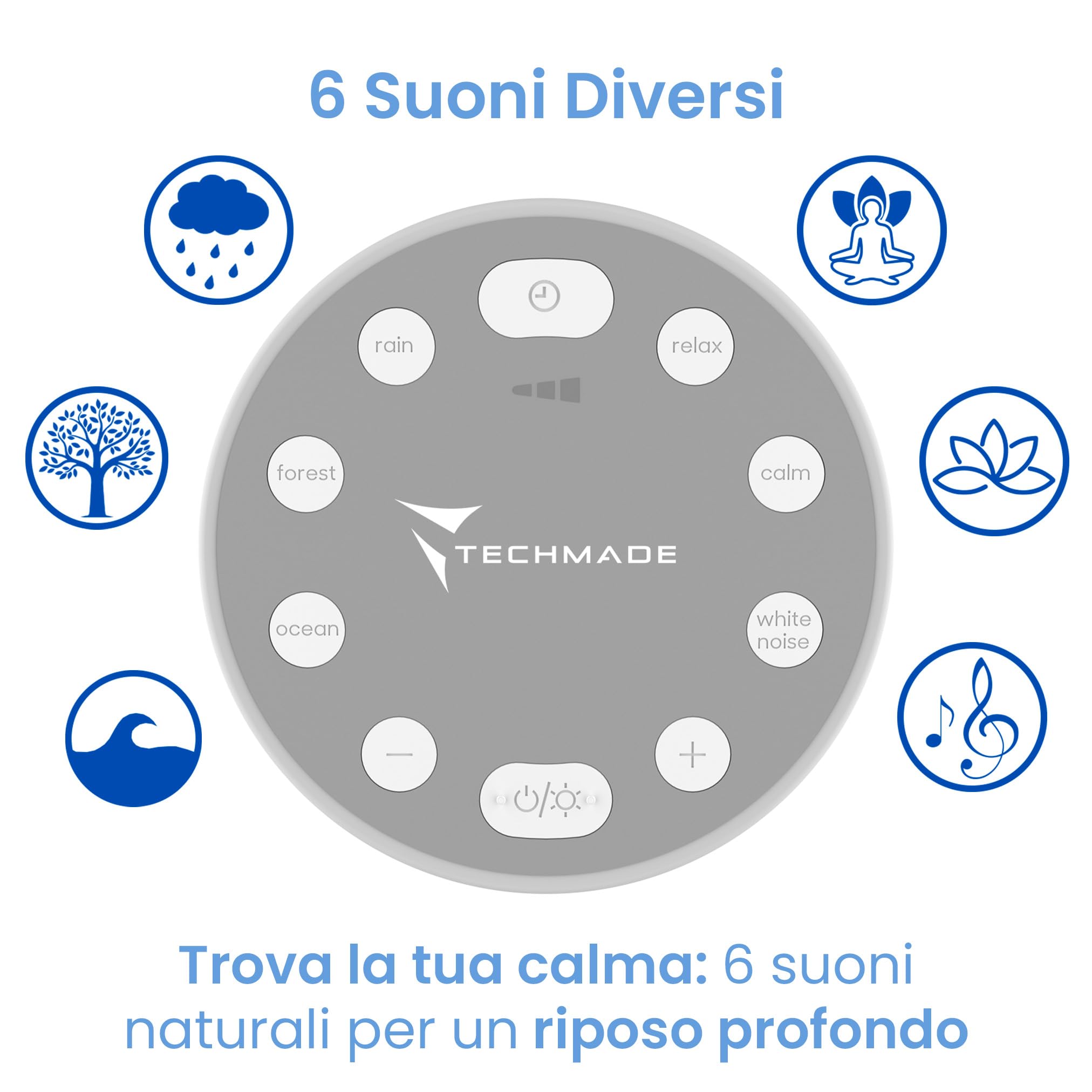 Macchina suoni Bianco per neonati, bimbi, bambini, adulti, anziani, con luce notturna, con 6 suoni rilassanti, Macchina del Rumore Bianco Ricaricabile per il Sonno Degli Adulti dei Bambini del Bambino