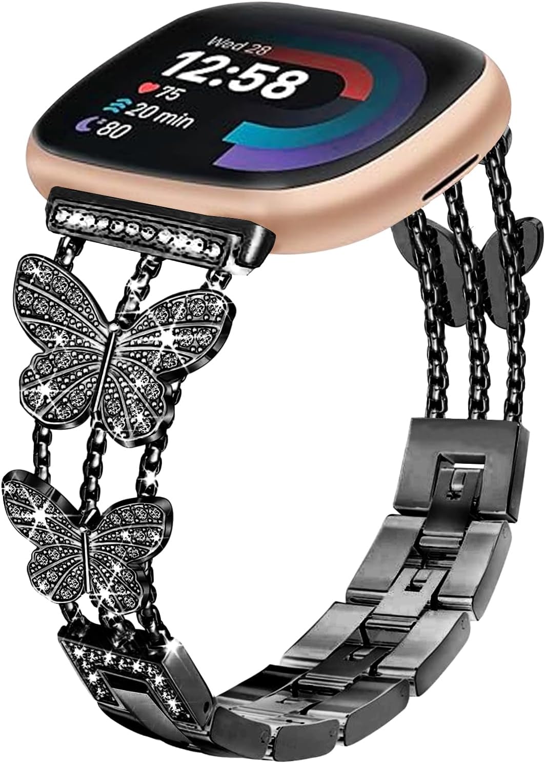 Bling Metal Band, Compatible for Fitbit Versa 4/Sense 2/Versa 3/Sense Band, Diamond Butterfly Stylish Worn Daily Women Adjustable Strap for Fitbit Smartwatch