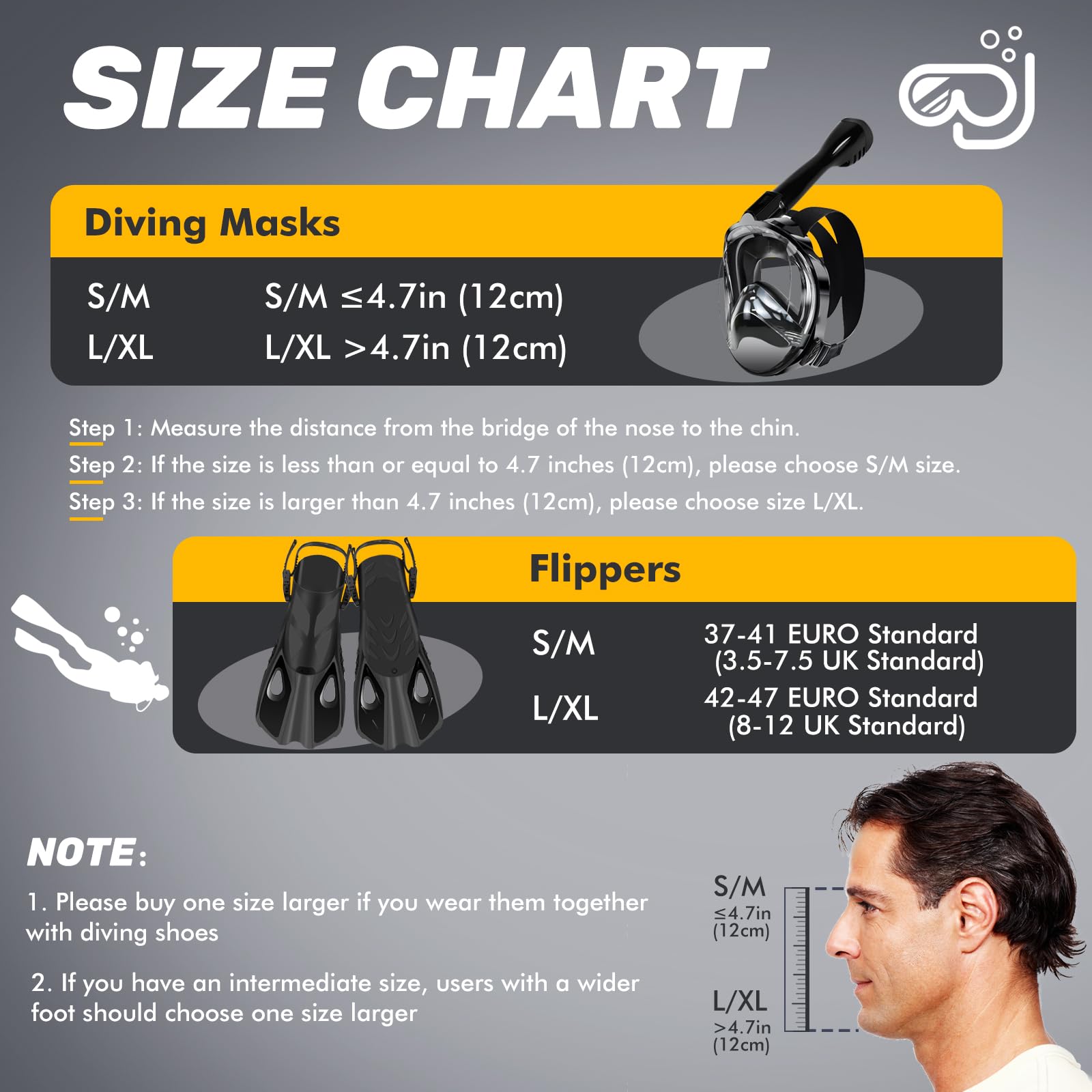 Joellfuner Máscara Snorkel Adulto, 180°Vista Máscara de Snorkel con Anti-Vaho, con Soporte de Cámara, Aletas Ajustables