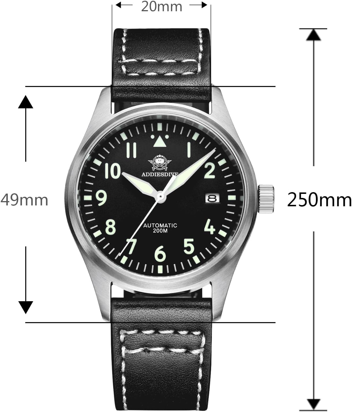 ADDIESDIVE Mens Automatic Watch NH35A / 8215 Movement Sapphire 200 M Waterproof Super Lume Stainless Steel Casual Business Dress Watches